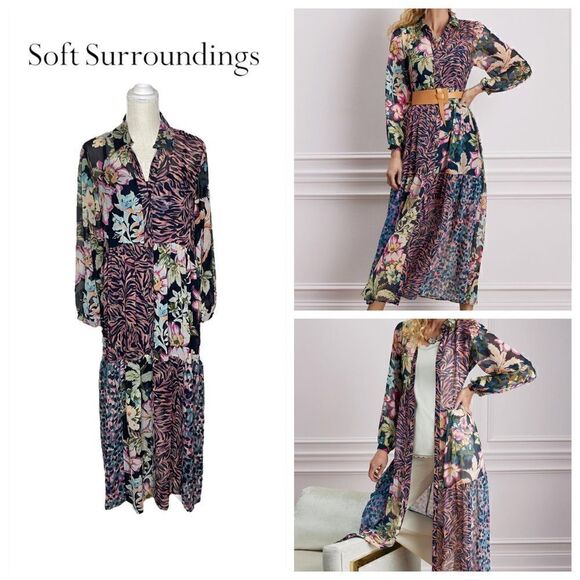 Soft Surroundings Women's Mariquita Shirtdress in Jungle Cat Mixed Print - Picture 1 of 15